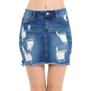 Wax Distressed Skirt Basic Stretch Cotton Bodycon Tight Mini Skirt Denim, Small